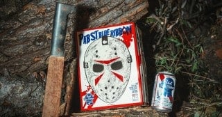 Pabst Blue Ribbon Jason Voorhees 12-pack that folds into a wearable hockey mask