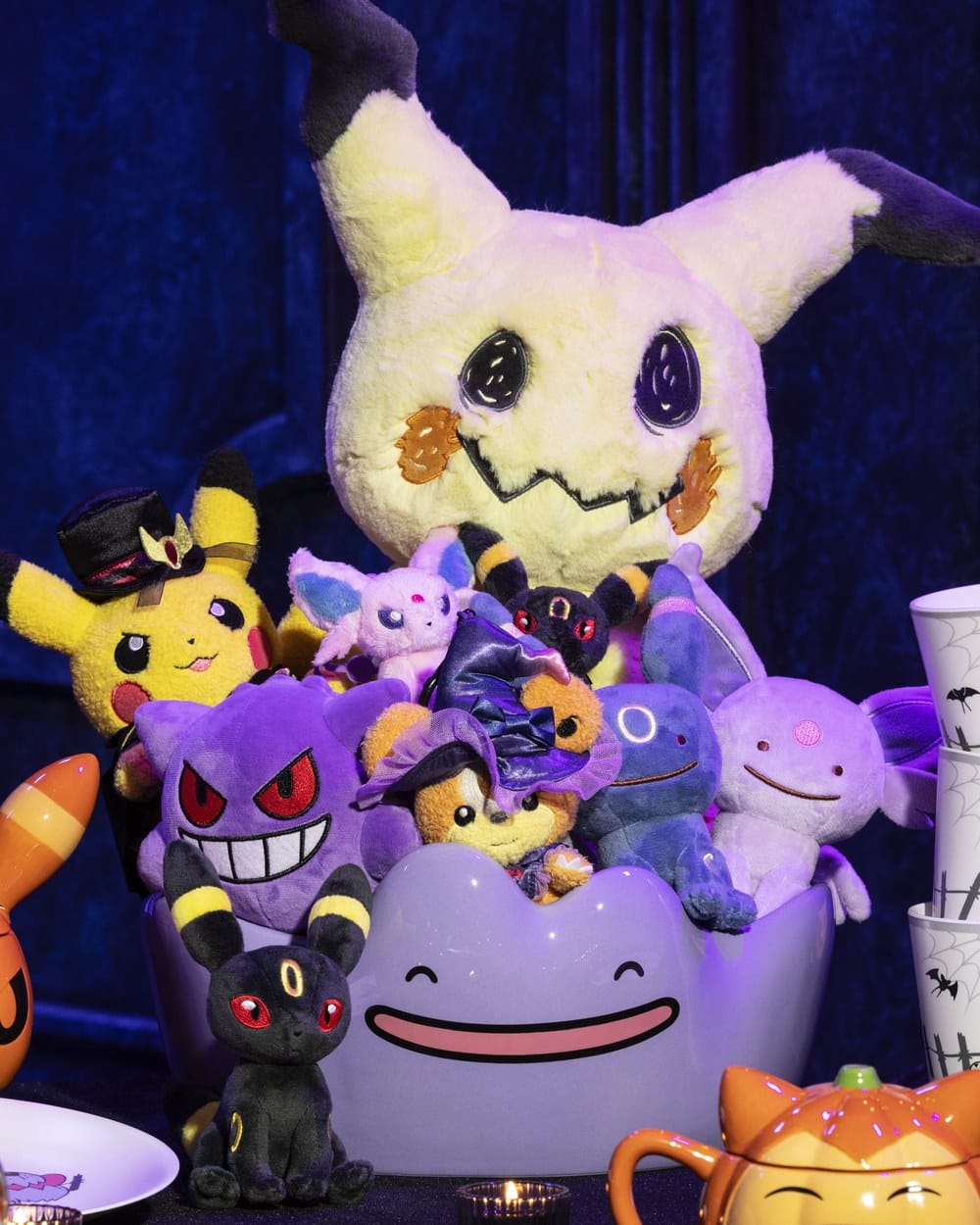 Pokémon Center Ditto ceramic candy bowl filled with Pokémon plush