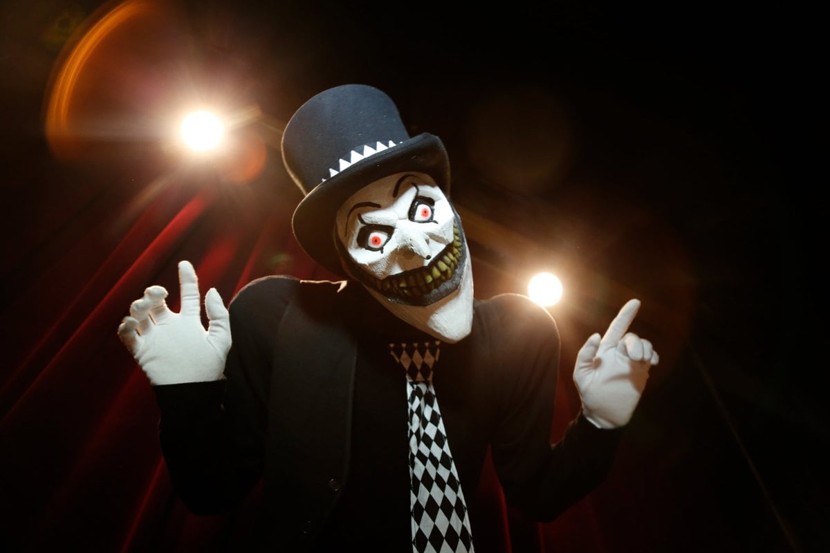 ScareHouse original character in top hat and skull makeup for Halloween Hangout 2026