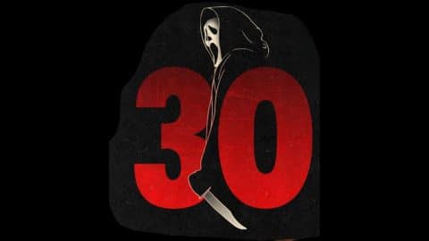 Scream 30th anniversary artwork with the Ghostface mask and the number 30