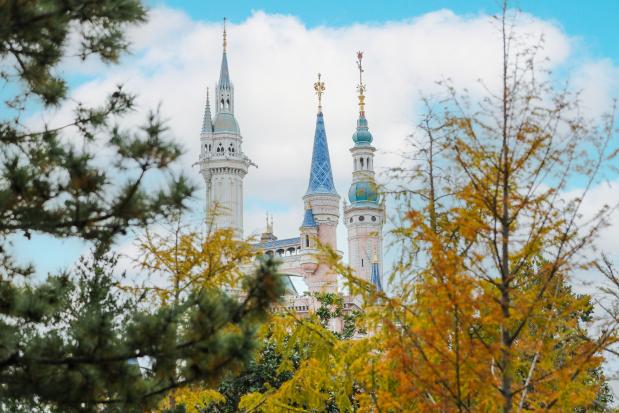 Autumn foliage around the castle at Shanghai Disneyland