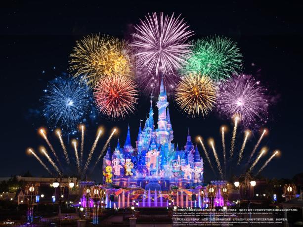 Fireworks over the Enchanted Storybook Castle at Shanghai Disneyland