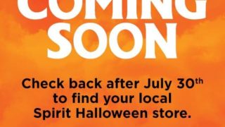 Spirit Halloween storefront with coming soon signage ahead of the 2026 season