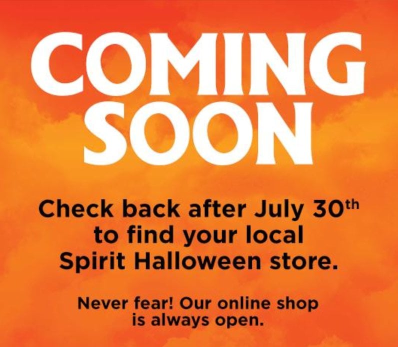 Spirit Halloween 2026 store locator coming soon message