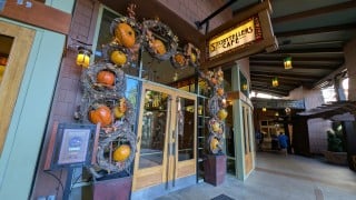 The entrance to Storytellers Cafe at Disney's Grand Californian Hotel decorated for Halloween Time