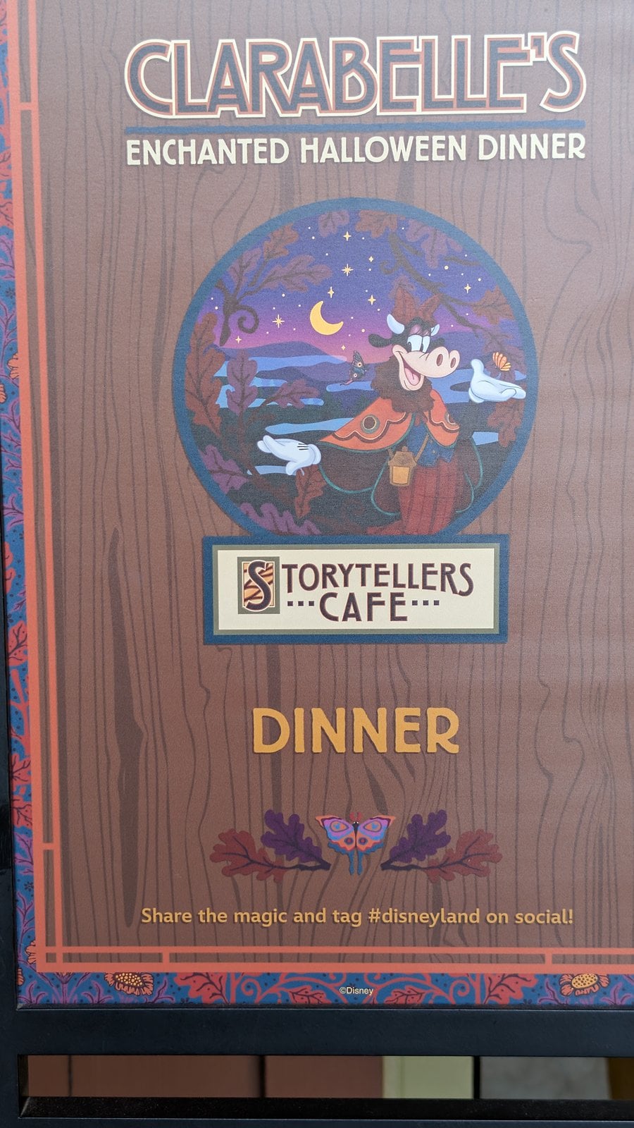 The Clarabelle's Enchanted Halloween Dinner sign at Storytellers Cafe