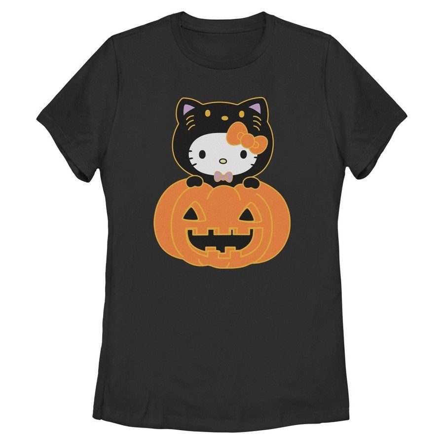 Target Womens Hello Kitty Halloween Pumpkin and Kitty T-Shirt in black for 2026