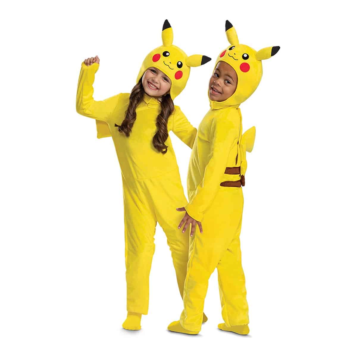 Two children in Target Pikachu Pokemon Halloween costumes