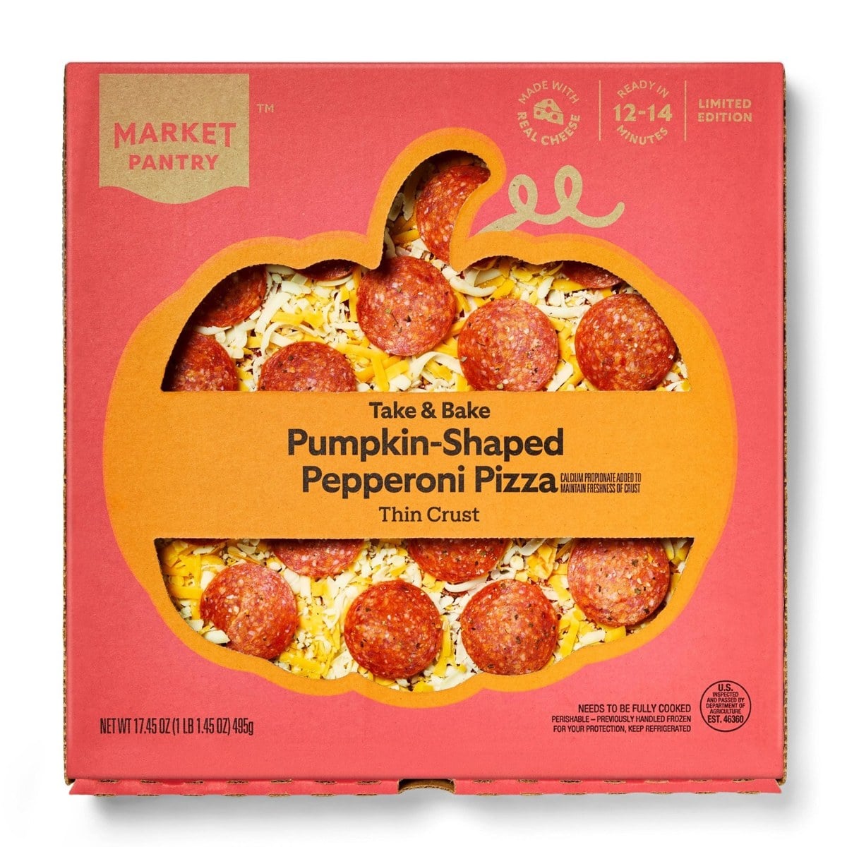 Market Pantry Take & Bake Pumpkin-Shaped Pepperoni Pizza in its pumpkin-window box