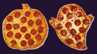 Target's Market Pantry pumpkin-shaped and ghost-shaped pepperoni pizzas, baked