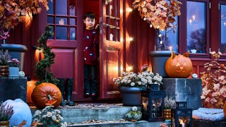 IKEA Halloween 2026 front porch scene with KUSTFYR decorations