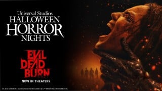 Evil Dead Burn haunted house key art for Halloween Horror Nights 2026