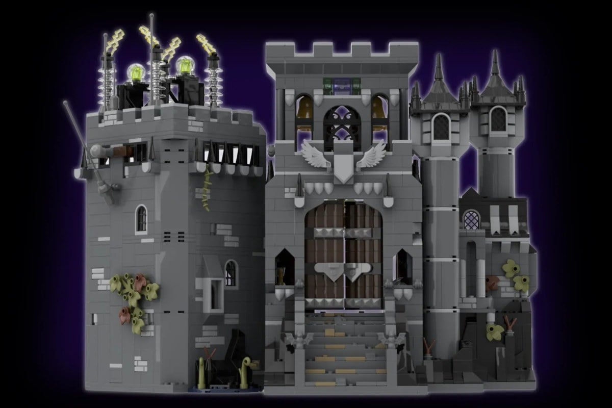 Universal Monsters LEGO set castle exterior with lightning rods and gothic towers