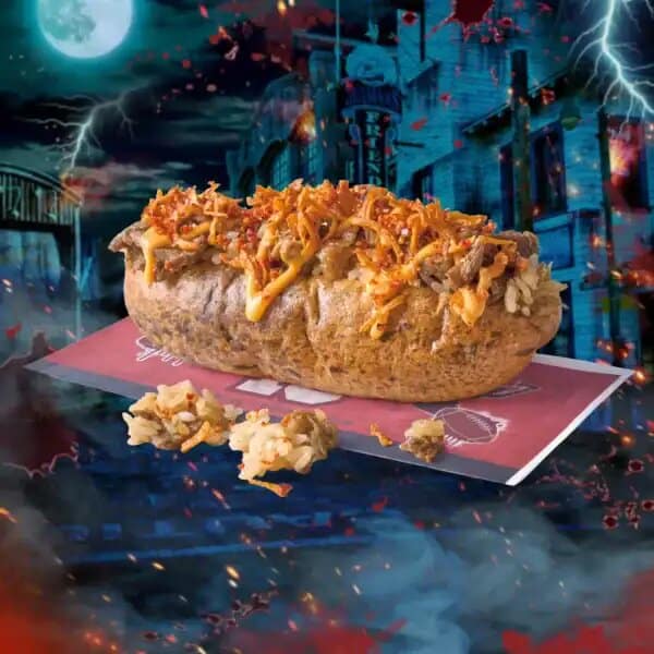 Zombie football team cheese and beef short rib rice dog at USJ