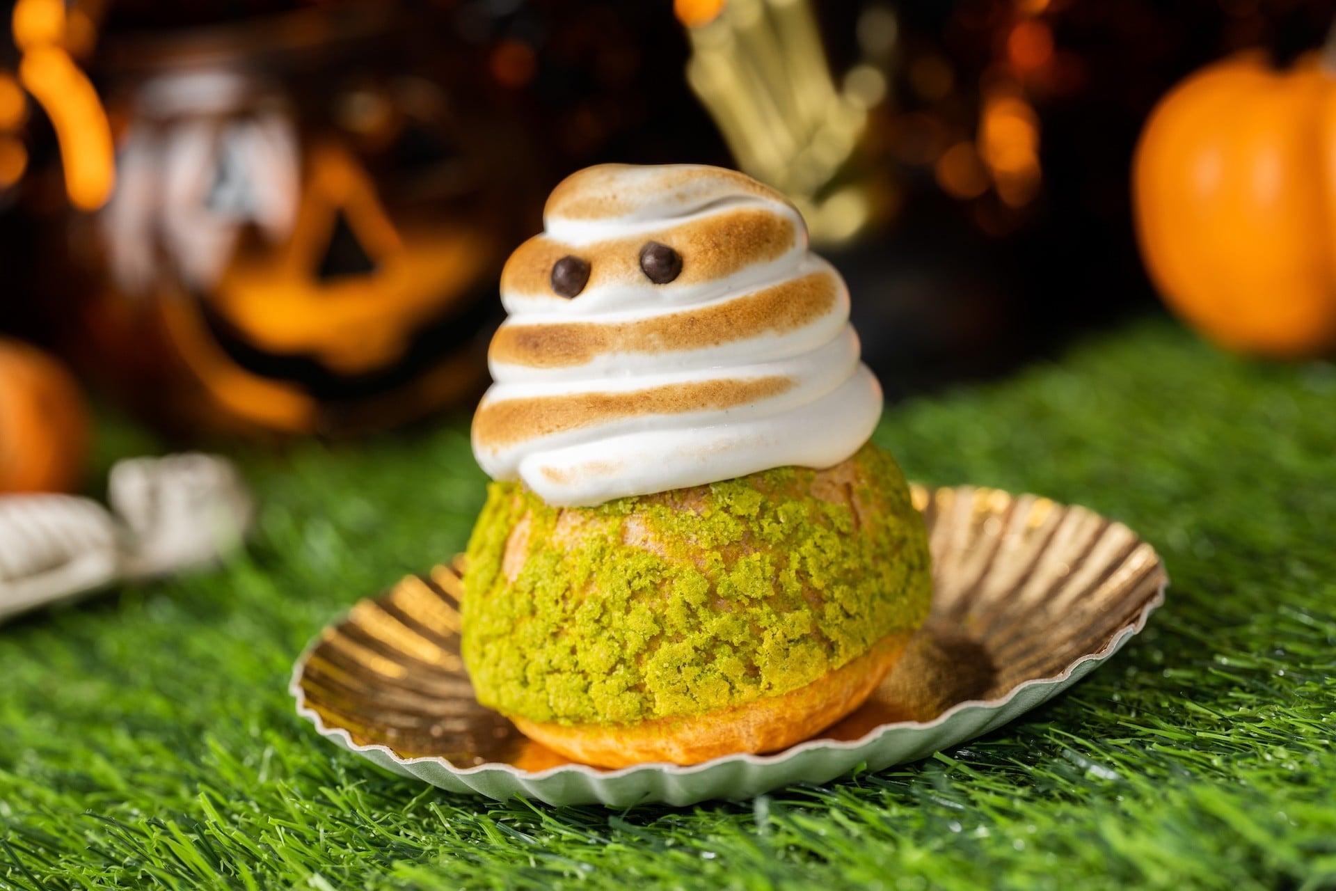 Ghost Cream Puff topped with toasted meringue shaped like a ghost