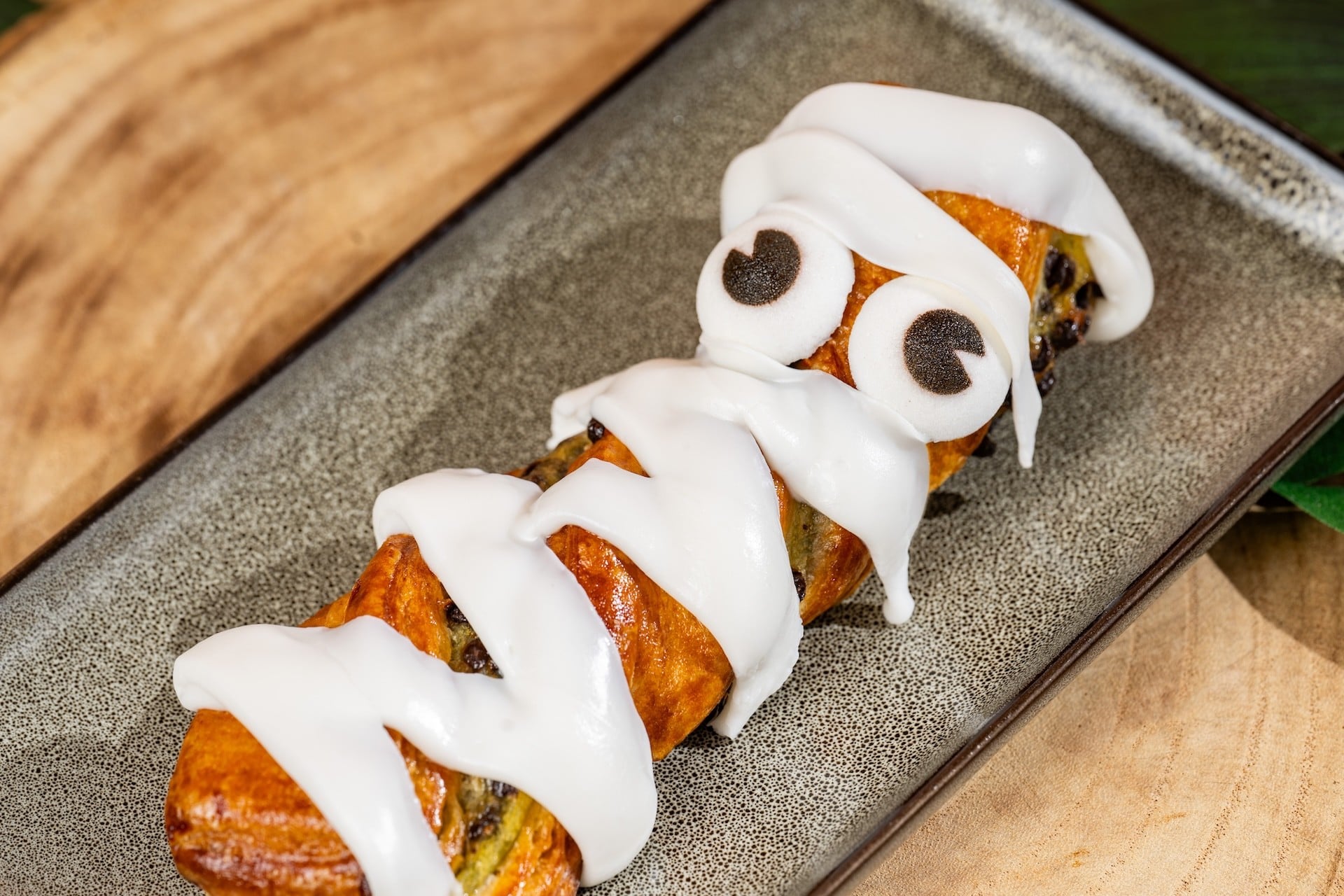 Mummy Twist, a chocolate pastry twist with icing wrappings and candy eyes