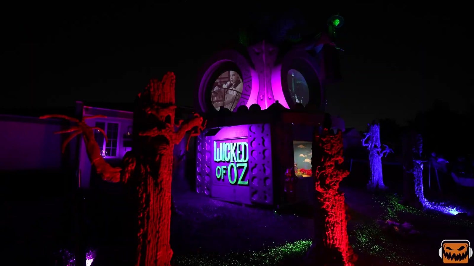 The Wicked of Oz house in Burbank lit up on Halloween night 2025